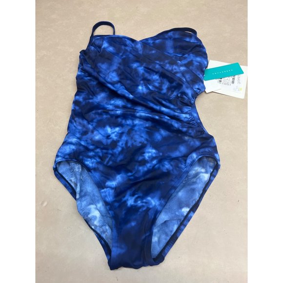 Women's Twist-Front Over the Shoulder One Piece Swimsuit - Aqua Green Blue Small - Picture 4 of 7